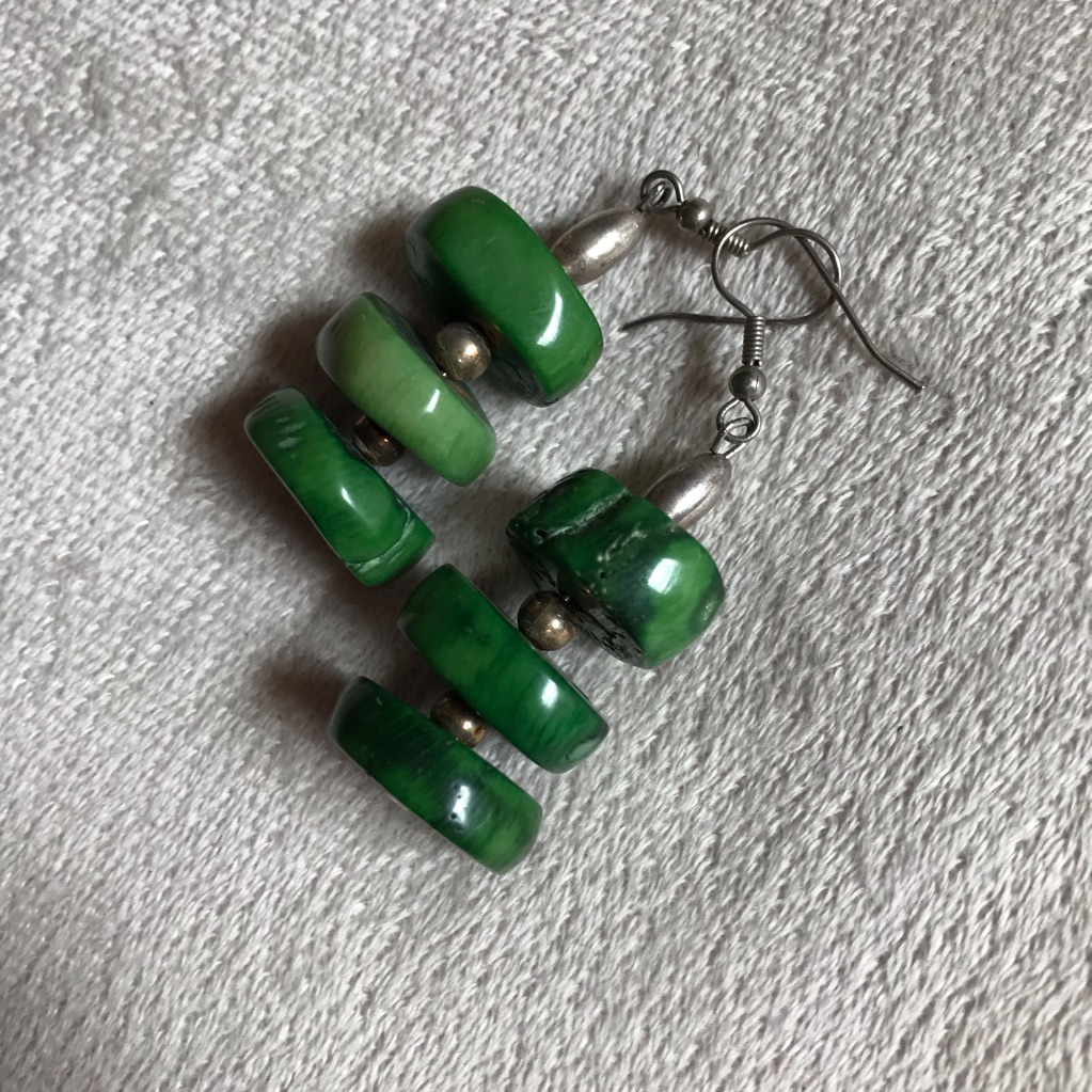 Green Stacked Circle Stone Drop Earrings